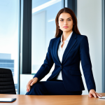 **Prompt:** "A professional businesswoman in a modest business suit, sitting at a desk in a modern office, fully clothed, appropriate attire, safe for work, perfect anatomy, natural proportions, professional photography, high quality."
