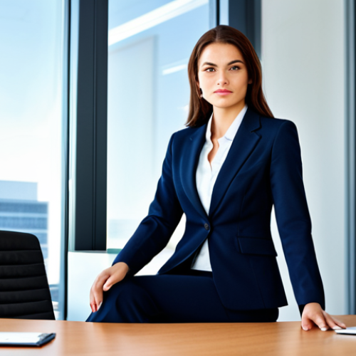 **Prompt:** "A professional businesswoman in a modest business suit, sitting at a desk in a modern office, fully clothed, appropriate attire, safe for work, perfect anatomy, natural proportions, professional photography, high quality."